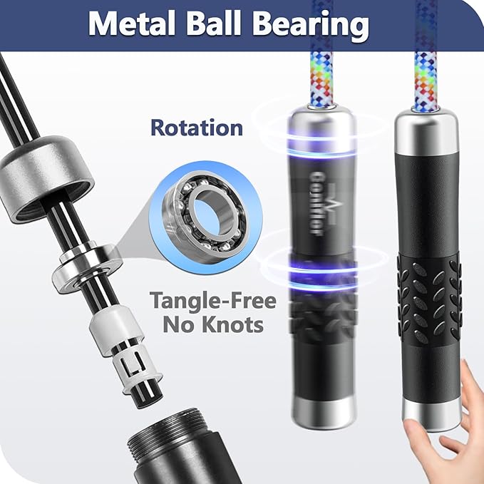 Weighted Jump Rope, 1LB Tangle-Free Ball Bearing Rapid Speed Skipping Rope for Men Women, Adjustable 9mm Cotton & PVC Rope with Alum Handle for Boxing MMA Weight-Loss Athletic Workout Fitness
