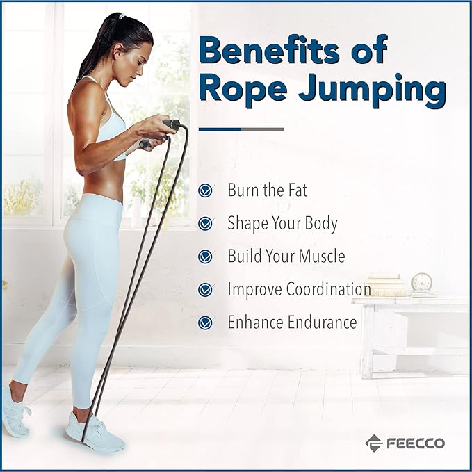 FEECCO Weighted Jump Rope - Heavy PVC Ropes with Metal Handles and Ball Bearings