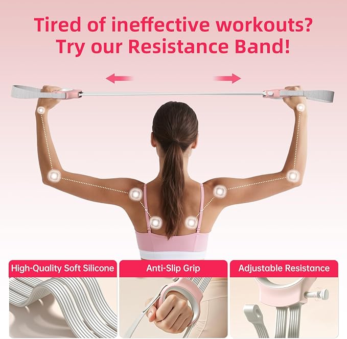 Figure 8 Fitness Resistance Bands with Handles, 20-60lb Adjustable Elastic Excercise Band, Non-Slip Fabric Silicone Bands for Strength Stretch Flexibility Training Arms Back Shoulder Chest Legs