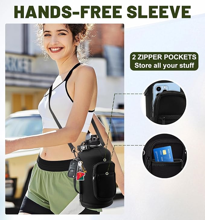 1 Gallon Insulated Water Bottle - with Straw & Auto Chug Lid, Paracord Handle, Bottle Sleeve, 128 oz Stainless Steel Water Bottle, Large Metal Gallon Water Jug Canteen for Sport Work