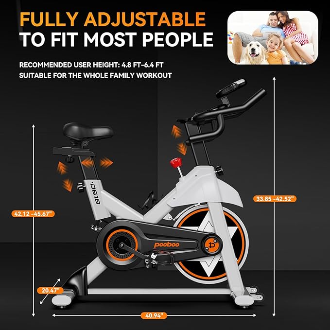 POOBOO Exercise Bike, Stationary Bike for Home Gym, Indoor Cycling Bike w/Comfortable Seat Cushion & Tablet Mount, Silent Belt Drive Indoor Bike for Cardio Workout