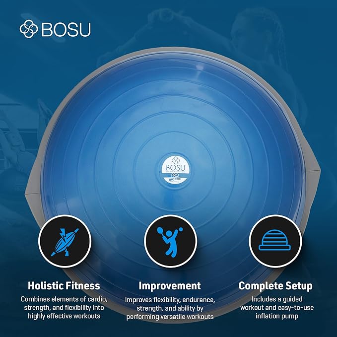 Bosu Pro Multi Functional Home Gym Full Body Balance Strength Trainer Ball Equipment with Guided Workouts and Pump