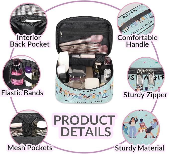 Large Makeup Bag Travel Cosmetic Bags for Women Teal Cute Colorful Music Guitar Pattern Makeup Organizer Case Toiletry Bag Wide Open Portable Pouch with Handle