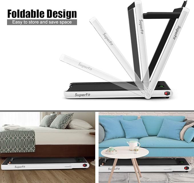 GYMAX Walking Pad, 2.25HP Foldable Treadmill with Smart App & Remote Control, Bluetooth LED Monitor, Small Spaces Compact Running Machine, Folding Portable Under Desk Treadmill for Home Office