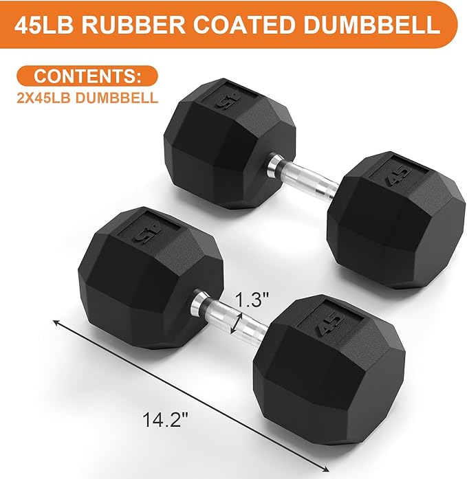 Rubber Coated Hex Dumbbell Weight Set, Multiple Sizes Exercise & Fitness Dumbbells,100LB Set,110LB Set,200LB,350LB,450LB,550LB, 35-50Lbs Pairs for Muscle Toning, Strength Building & Full Body Workout