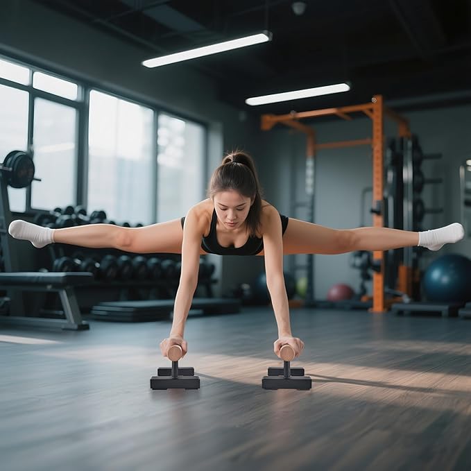 1 Pair Wood Floor Push Up Bars for Men, Anti-slip Handstand Parallettes Bars, Strength Training Push-Up Stands for Calisthenics, Fitness, Gymnastics, Workouts, Calistenia
