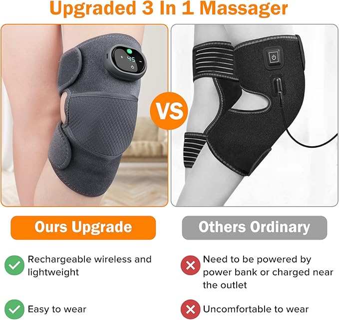 Heating Knee Massager, Knee Shoulder Elbow 3-in-1 Heating Vibration Massager, Portable Wireless Hot Compress Massager, Relieve Joint Pain and Pressure, Suitable for Office, Study
