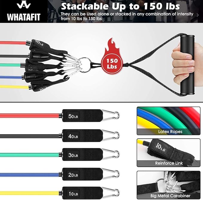WHATAFIT Resistance Bands, Exercise Bands,Resistance Bands for Working Out, Work Out Bands with Handles for Men and Women Fitness, Strength Training Home Gym Equipment