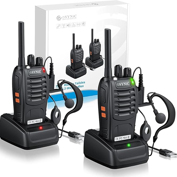 eSynic 2Pack Professional Walkie Talkies Rechargeable Walkie Talkies 2 Way 16CH Walkie