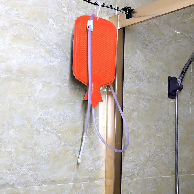 Enema Bag Kit with 5ft Hose Coffee Enemas at Home Water Shower Douche Colon Detox Cleanse Kit with Tubing, Tips, Clamp and Hook (RED, 2 L)