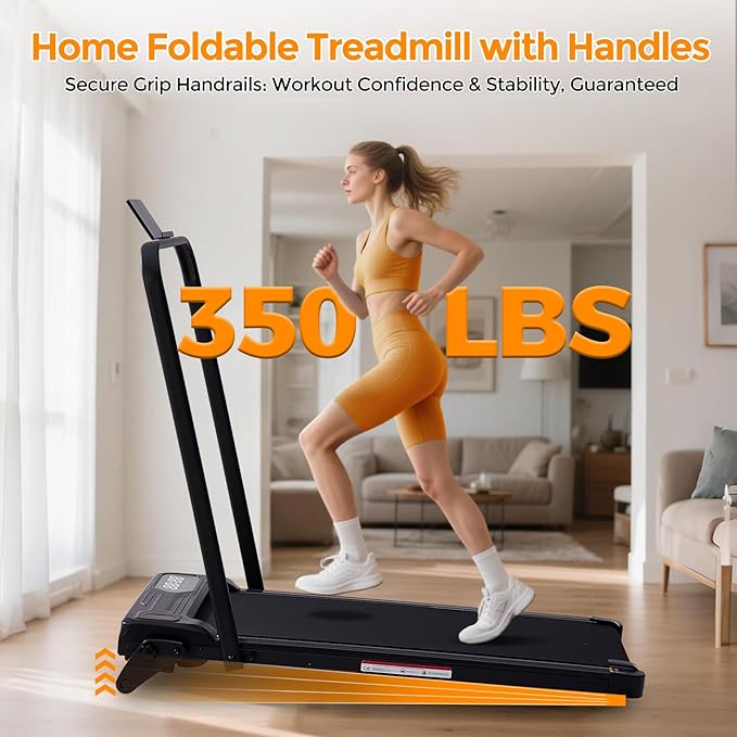 Folding Foldable Walking Pad Treadmill with Handle Bar and Adjustable Incline, 3.5HP Portable Electric Treadmills with Handles for Home Small, Home Treadmills with Incline, 0.6-7.6MPH, 350LBS
