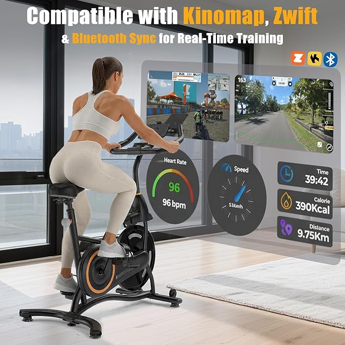 Hillhub Exercise Bike, Stationary Bikes for Home with Grip Pulse Sensor and Stepless Resistance Adjustment, Compact Indoor Cycling Bike with Tablet Mount, Compatible with Zwift & Kinomap