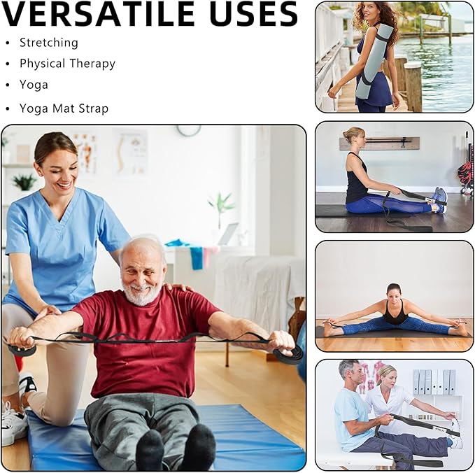 Stretching Strap Yoga Strap Physical Therapy for Home Workout, 10 Loops Non-Elastic Stretch Band for Pilates, Flexibility, Exercise and Gymnastics