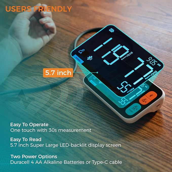 Blood Pressure Cuff Automatic Arm, Blood Pressure Monitor Home Use, Blood Pressure Machine Large Arm 8.6-16.5" Dual Users Bluetooth APP High Accuracy Irregular Heartbeat Monitoring Bag