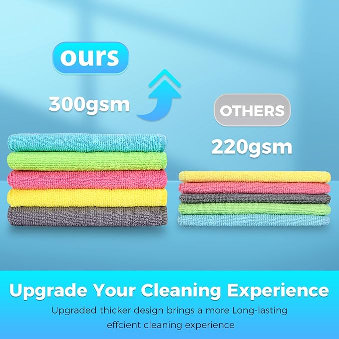 Microfiber Cleaning Cloth, Pack of 15, Lint Free, Absorbent, Streak Free, Non-Abrasive, Reusable and Washable,Cleaning Towels with 5 Color Assorted,11.5"X11.5"(Green/Blue/Yellow/Pink/Grey)