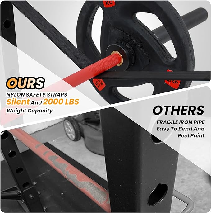 GaveeLife Power Cage, 2000 LBS Power Rack with Cable Cross-Over System, Multi-Functional Strength Training Squat Rack with LAT Pull Down System, Home Gym Equipment with Training Attachment, Red