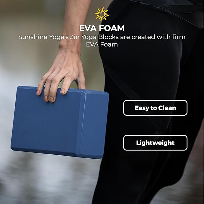 Sunshine Yoga 3" Yoga Block, 10 Pack Bulk EVA Foam Yoga Blocks, Firm and Supportive Yoga Brick, Balance Foam for Stretching, Pilates, and Workout, 3" x 6" x 9"