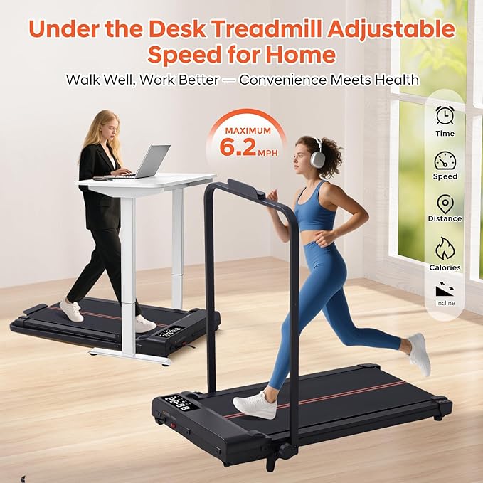 Portable Walking Pad with Incline and Handle Bar, 3.0HP Electric Treadmills for Home Small, 0.6-6.2MPH Compact Walking Pads Treadmills with Handles and Incline for Small Spaces, 320LB Capacity