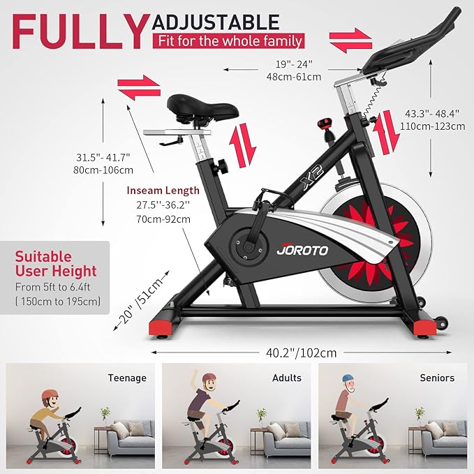 JOROTO X2|X2PRO Exercise Bike, X4S Bluetooth Stationary Indoor Cycling Bike with Readable 100 Levels Magnetic Resistance, Plus 12.6 inch Tablet Bracket Exercise Bikes for Home