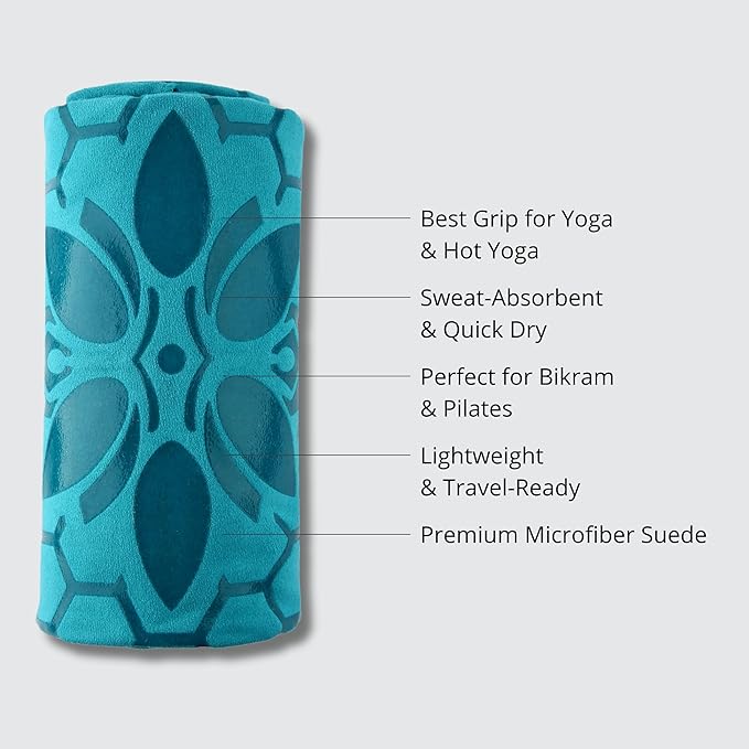 Clever Yoga Non-Slip Hot Yoga Towel – Non-Slip Grip for Hot Yoga, Sweat Absorbent, Honeycomb Silicone Grip, Stays Flat – Ideal for Pilates, Travel, Washable & Lightweight - Turquoise