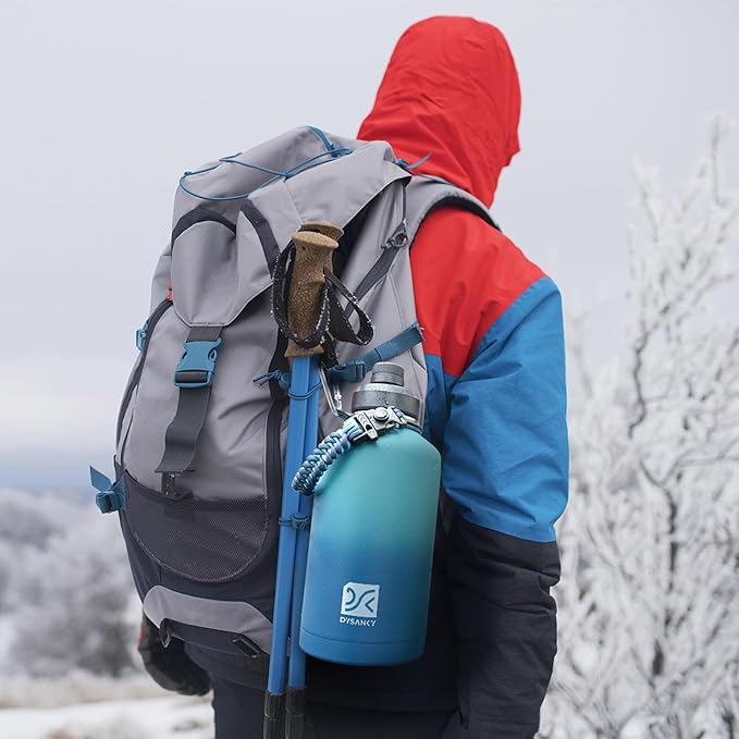 Insulated Water Bottle | Thickened Stainless Steel Vacuum Metal | Portable Sports Half Gallon Large Water Jug for Gym and Hiking with Straw, Carrier Bag, Handle Strap | BPA-Free 64 oz