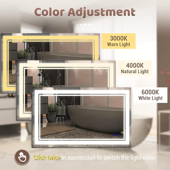 Led Mirror for Bathroom Front Lighted Smart Vanity 40x24 Inch 3 Colors CRI95+, Memory