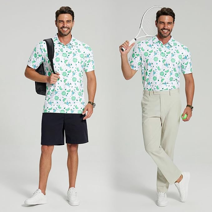 Golf Shirts for Men - Moisture Wicking Short Sleeve Performance Sport Casual Striped Collared Mens Polo Shirt