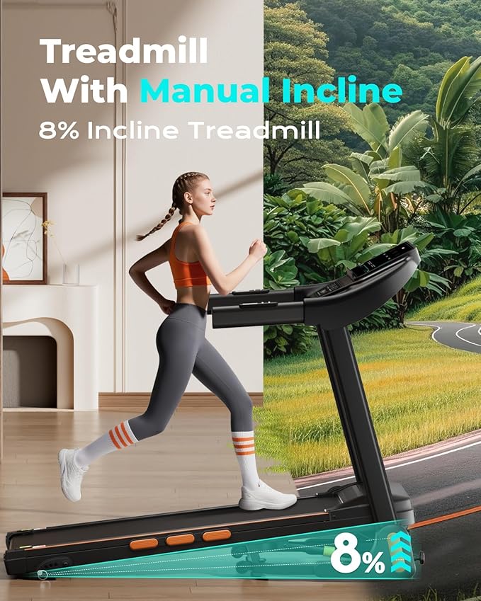 Treadmill for Home, 3.0HP Folding Treadmill with Incline, 300 lbs Capacity, Bluetooth & Heart Rate Sensor, Space-Saving Design