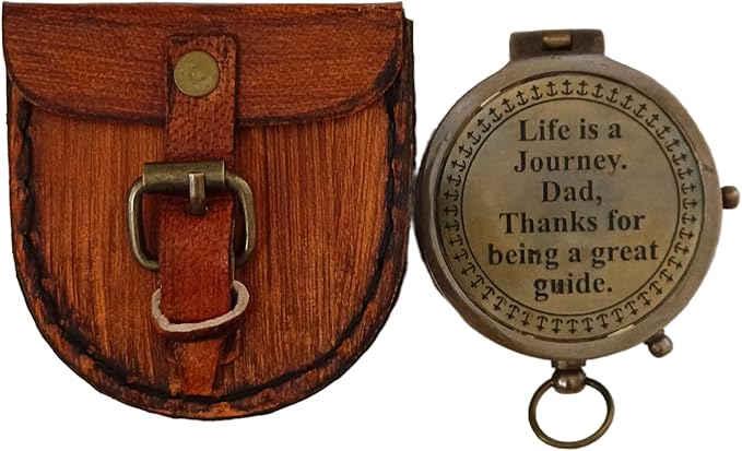 2 Inch Brass Pocket Compass With Leather Case