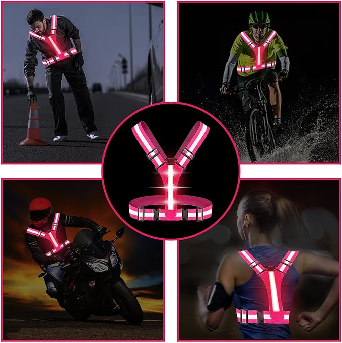 Led Reflective Vest Running Gear,USB Rechargeable Light Up High Visibility Running Vest,6-11hrs Light with Adjustable Waist/Shoulder for Runners Walkers