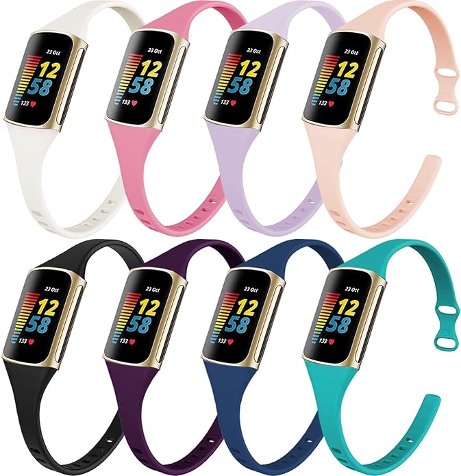 surundo Compatible with Fitbit Charge 6 Bands/Fitbit Charge 5 Bands - Slim Thin Narrow Soft Silicone Sport Strap Replacement Wristbands for Fitbit Charge 5/Charge 6 Advanced Fitness/Health Tracker