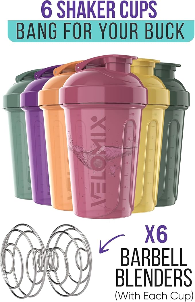 '-6 PACK- 20 OZ Protein Shaker Bottles for Protein Mixes, Shaker Cups for Protein Shakes, Small Shaker Bottle Pack, Shaker Cup, Shakers for protein Shakes (Nature Tones - 6 Pack)