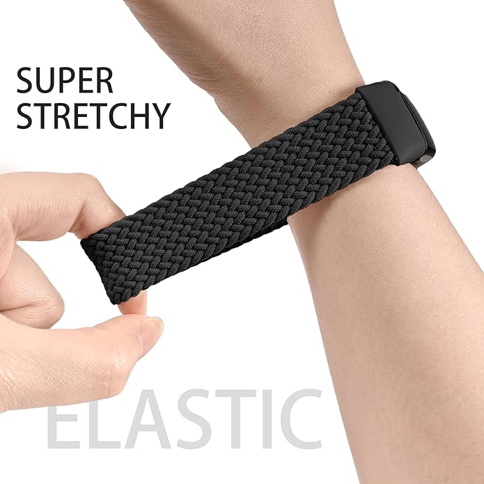 Braided Solo Loop Bands Compatible with Fitbit Charge 6/Charge 5, 3 Pack Adjustable Stretchy Wristbands Soft Woven Nylon Replacement for Fitbit Charge 5/Charge 6 Tracker Smart Watch for Women Men