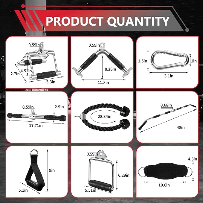 LAT Bar Cable Attachment with Rubber Handgrips, Deluxe Heavy Duty Solid Curl Bar Revolving Hanger Home Gym Cable Attachments