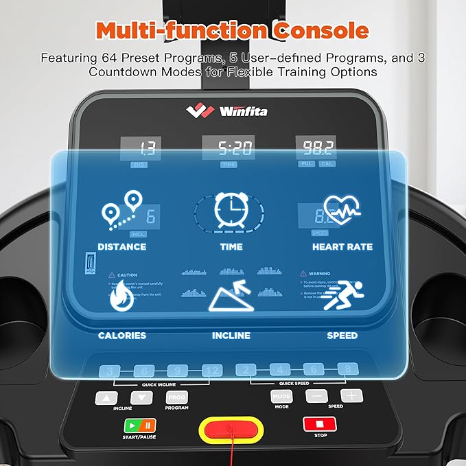 Treadmill with Incline, 300 LBS Capacity, 8 MPH or 10 MPH Speed, Bluetooth, App, Pause Function, Folding Treadmills for Home with 64 Programs, 17'' or 18'' Wide Belt, Heart Rate, BMI Detector
