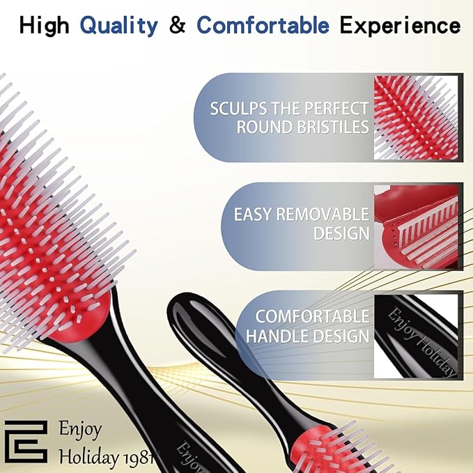 2 Packs Curly Hair Brush Set 9 Row and 5 Row for Women Men Smoothing Unbrush Detangling Curl Defining Hairbrush Un Small Mini Shower Paddle Picks Hard Bristle Detangler Wave Travel Combs Styling Tools