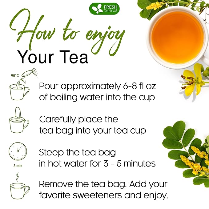 FreshDrinkUS, Premium 135 Senna Leaf Tea Bags, 100% Natural & Pure from Senna Leaves. Loose Leaf Senna Herbal Tea, Made with Natural Material Tea Bags. No Sugar, No Caffeine, No Gluten, Vegan.