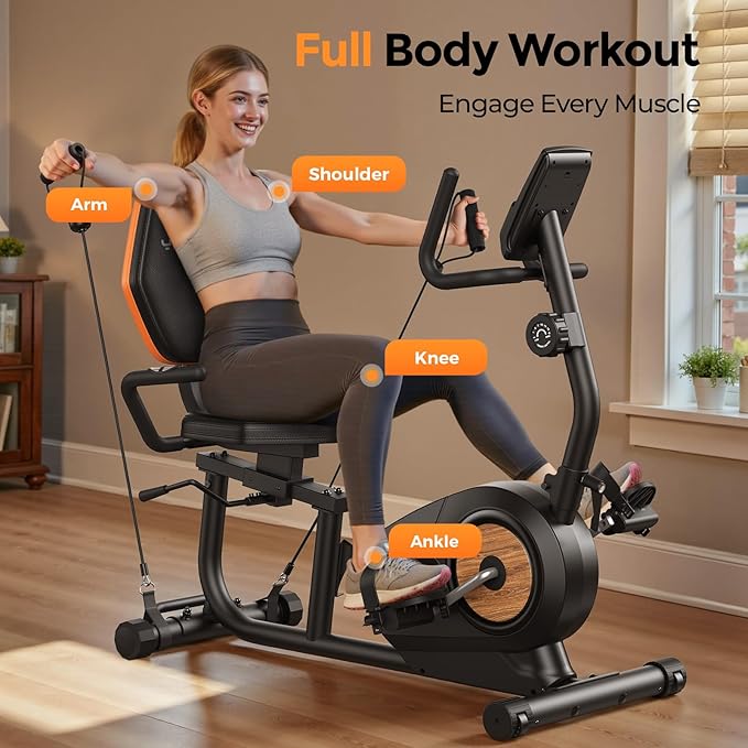YOSUDA Recumbent Exercise Bike for Home,Magnetic Staionary Bike for Seniors/Adults with Adjustable Seat, 350LB Capacity, 16-level Resistance, LCD Monitor & Pulse Sensors