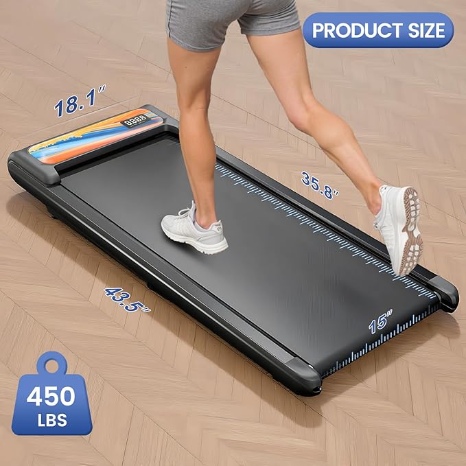 Walking Pad Treadmill, Adjustable 10% Incline 450LBS Capacity, 3.5HP 4 in 1 Portable Treadmills for Home Office, Under Desk Treadmill with Handle Bar, LED Display Remote Control