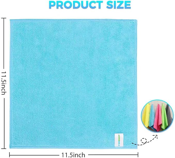 Microfiber Cleaning Cloth, Pack of 15, Lint Free, Absorbent, Streak Free, Non-Abrasive, Reusable and Washable,Cleaning Towels with 5 Color Assorted,11.5"X11.5"(Green/Blue/Yellow/Pink/Grey)