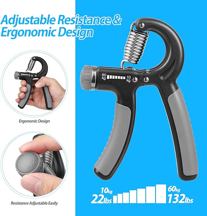 2 Pack Grip Strength Trainer 22-132Lbs (10-60kg), (10-60kg), Forearm