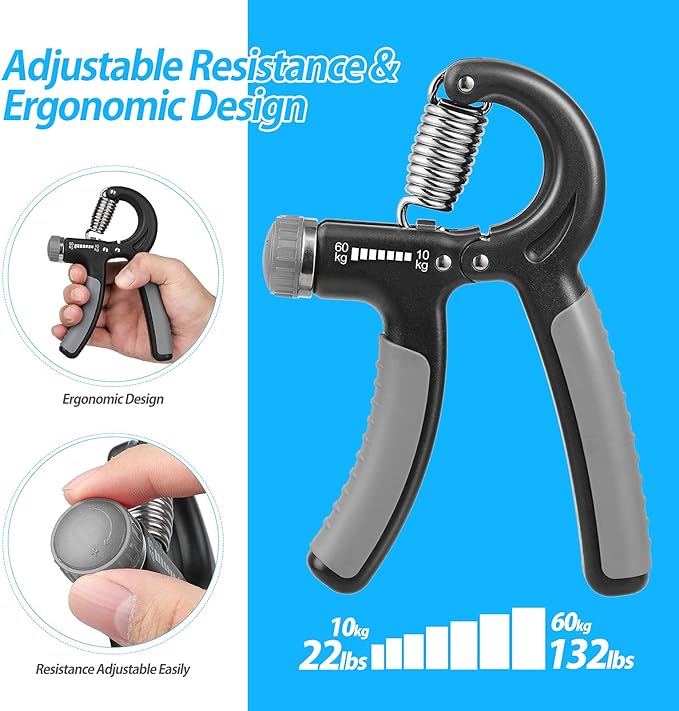 2 Pack Grip Strength Trainer 22-132Lbs (10-60kg), (10-60kg), Forearm