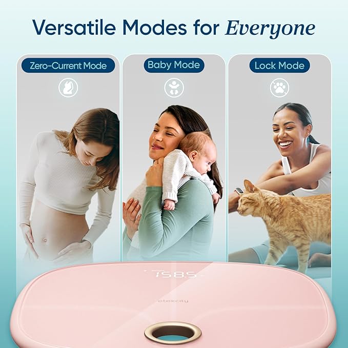 Etekcity Rechargeable Pink Smart Scale for Body Weight, BMI, Fat, Muscle Mass, Digital Bathroom Scale with 13 Metrics, Secret Mode, Bluetooth Connect to Free Apps, Cotton Candy Pink
