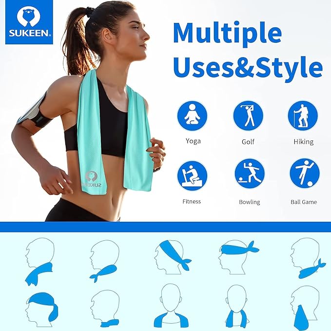 Sukeen 10 Pack Cooling Towels (40"x12") for Sweat, Quick-Drying Neck Cooling Wraps, Soft Breathable Cooling Towels for Neck and Face, Chilly SportsTowel for Yoga, Sport, Running, Workout
