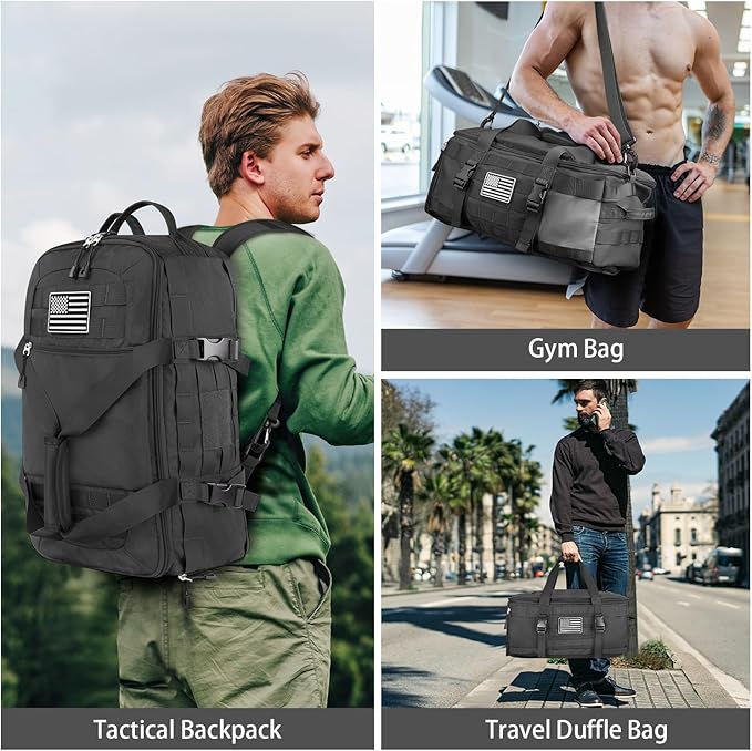 ETRONIK Gym Bags for Men Women, Tactical Duffle Bag Backpack with Shoe Compartment, 3 in 1 Carry on Travel Backpack with Wet Pocket, Weekender Overnight Range Bag for Workout Football Gym, Grey