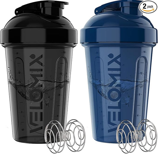 '-2 Pack- 20 oz Protein Shaker Bottles for Protein Mixes - 2x Wire Whisk, Leak Proof Shaker Cups for Protein Shakes and Pre Workout, Protein Shaker Bottle Pack, Protein Mixer Cup (Blue&Black)