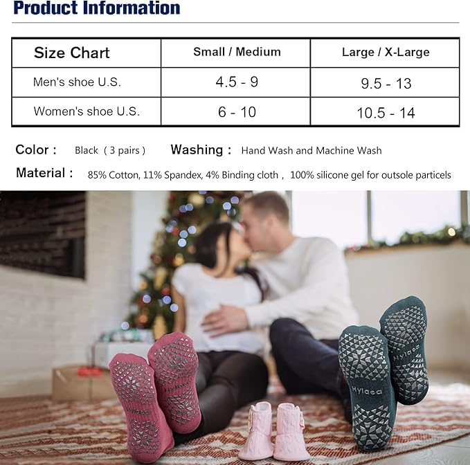 Hylaea Unisex Non Slip Socks with Grip for Yoga, Hospital, Pilates, Barre | Ankle, Cushioned