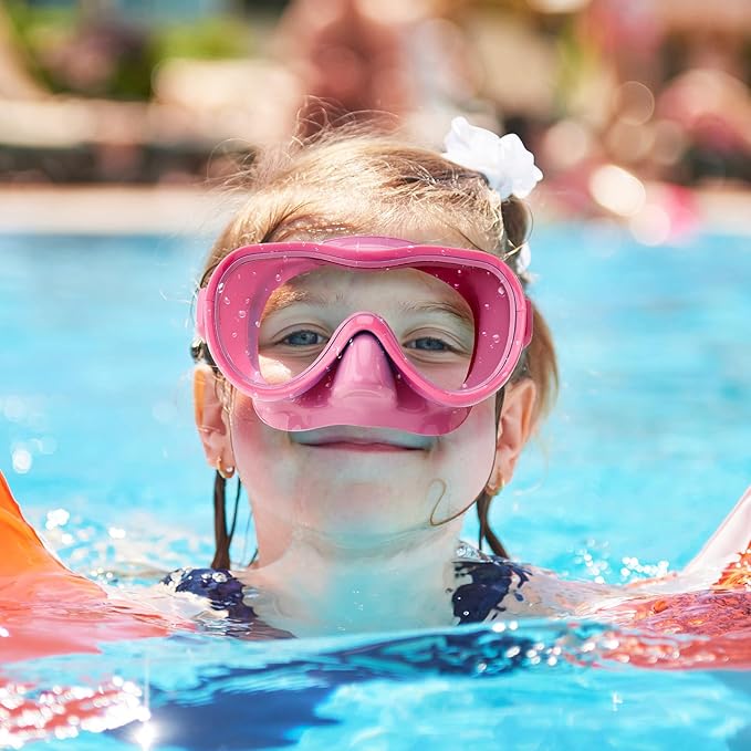 Kids Swim Goggles 180° Snorkel Diving Mask with Nose Cover, Anti-Fog Kids Swimming Goggles with Elastic Fabric Strap for Kids Boys Girls