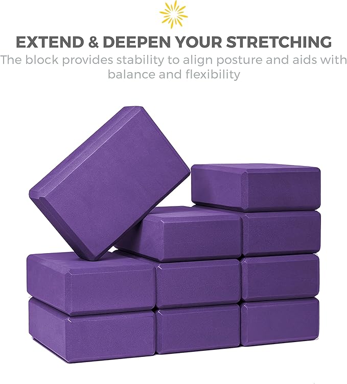 Sunshine Yoga 3" Yoga Block, 10 Pack Bulk EVA Foam Yoga Blocks, Firm and Supportive Yoga Brick, Balance Foam for Stretching, Pilates, and Workout, 3" x 6" x 9"