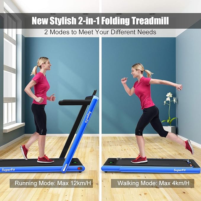 GYMAX Walking Pad, 2.25HP Foldable Treadmill with Smart App & Remote Control, Bluetooth LED Monitor, Small Spaces Compact Running Machine, Folding Portable Under Desk Treadmill for Home Office